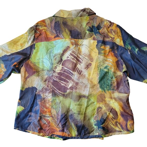 Chicos 3 Silk Button Up Blouse XL 16 Fall Leaves Autumn Lightweight - Picture 2 of 5